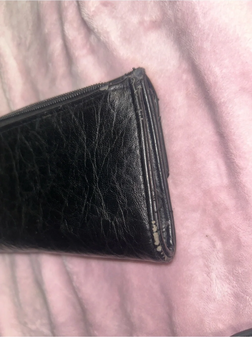 used Max Studio Black Leather Wallet with Gold Logo